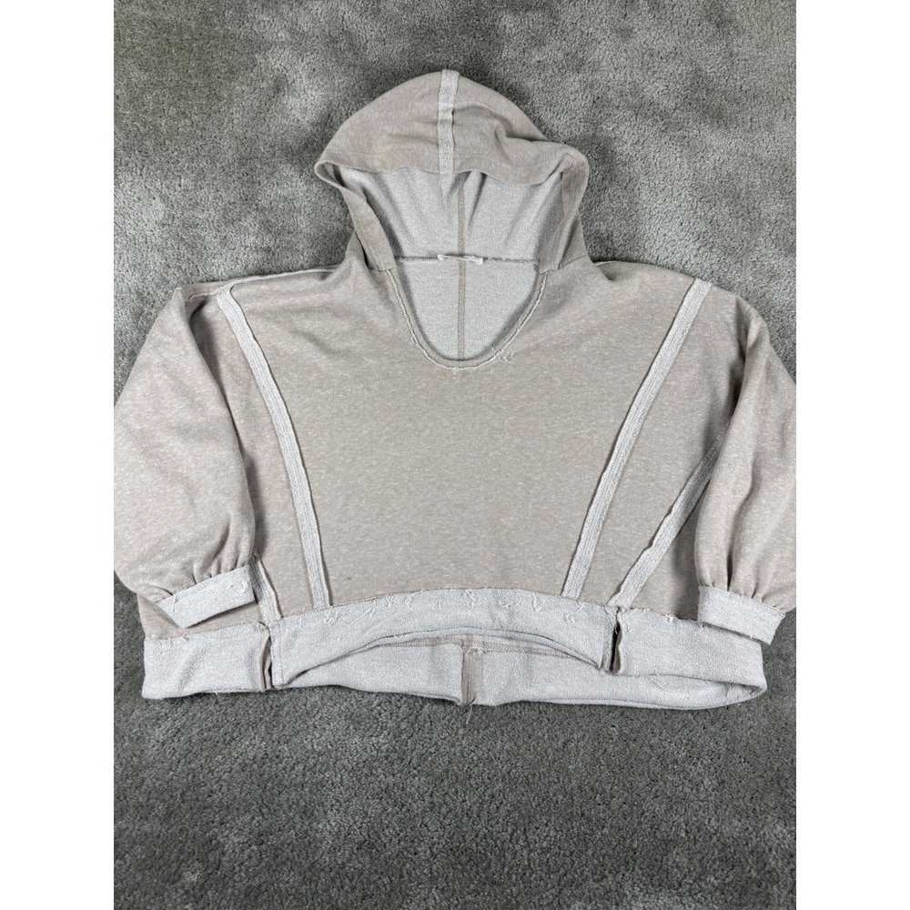 Zenana Cropped Hoodie Oatmeal Heather Raw Seam V-Neck Pullover TRT-5254A5 L/XL